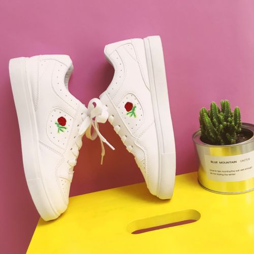 Chaussures de printemps femme en PU ronde avec lacets, Fleurs - loisir Ref 1001246