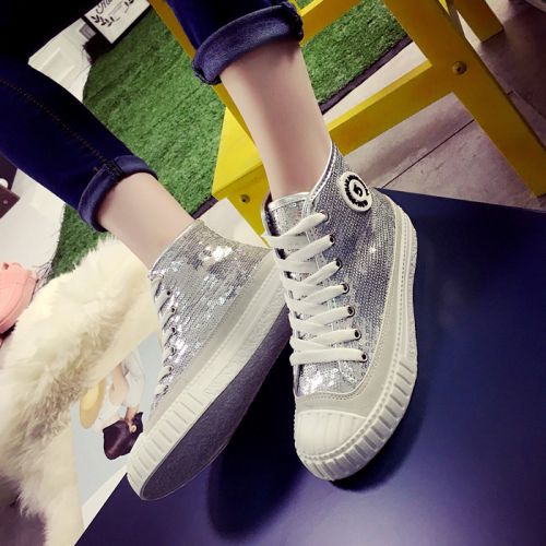 Chaussures de printemps femme en tissu Sequin ronde avec lacets, paillette - loisir semelle plastique Ref 1001272
