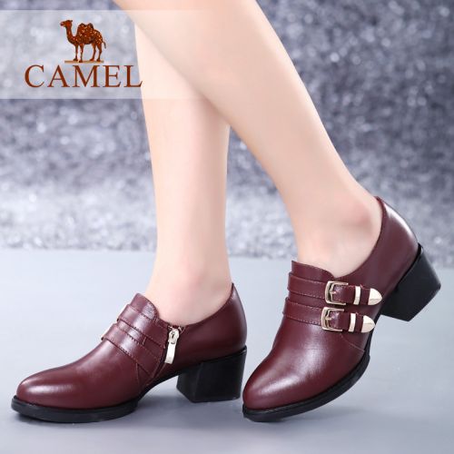 Chaussures de printemps femme en Première couche cuir CAMEL ronde - Europe semelle caoutchouc Ref 1001359