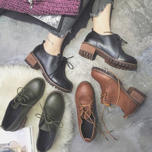 Chaussures de printemps femme en PU ronde avec lacets - Ref 1001414