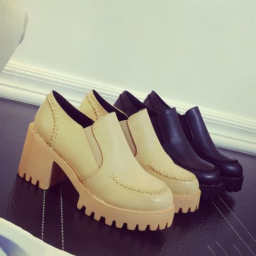 Chaussures de printemps femme en PU ronde avec lacets, - Angleterre semelle caoutchouc Ref 1001415