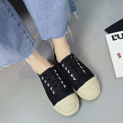 Chaussures de printemps femme en tissu ronde avec lacets - Ref 1001457