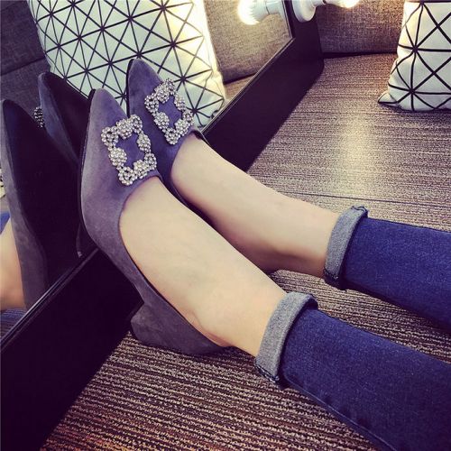 Chaussures de printemps femme en pointu ouverture profonde, décoration métallique - Europe semelle caoutchouc Re