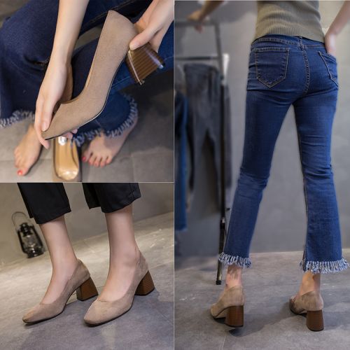 Chaussures de printemps femme en PU tête carrée étanche - Ref 1001627