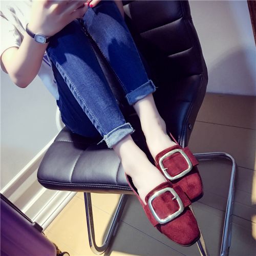 Chaussures de printemps femme en PU SONLARFU tête carrée ouverture profonde, moraillon, décoration métallique - Angleterre