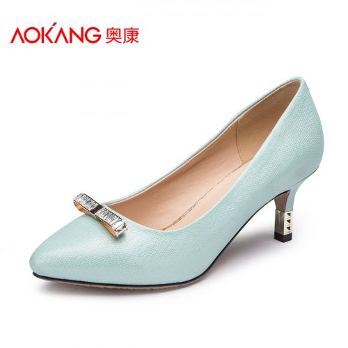 Chaussures de printemps femme en PU AOKANG pointu ouverture profonde, arc, avec perles - élégant semelle caoutchouc Ref