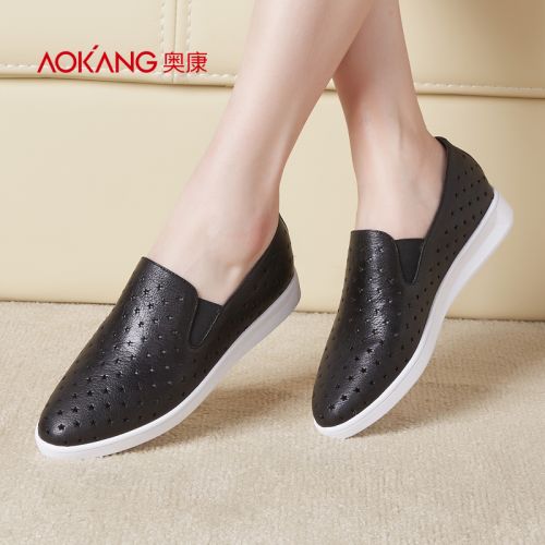 Chaussures de printemps femme en Première couche cuir AOKANG ronde creux - loisir semelle caoutchouc Ref 1001748