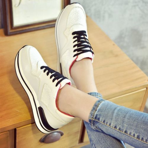 Chaussures de printemps femme en PU ronde avec lacets, paillette - semelle caoutchouc Ref 1001766