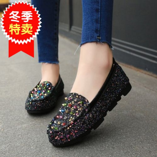 Chaussures de printemps femme en PU ronde paillette - semelle caoutchouc Ref 1001823