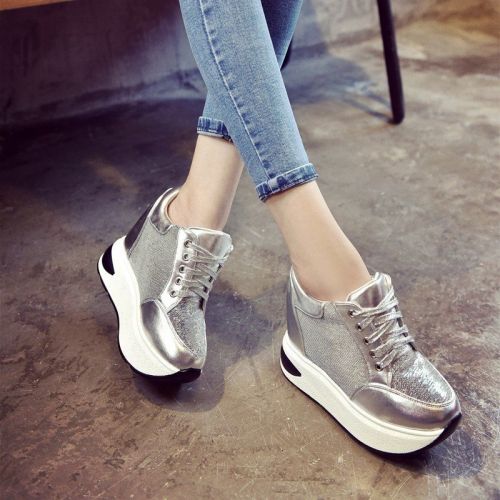 Chaussures de printemps femme en PU ronde avec lacets, paillette - semelle caoutchouc Ref 1001832