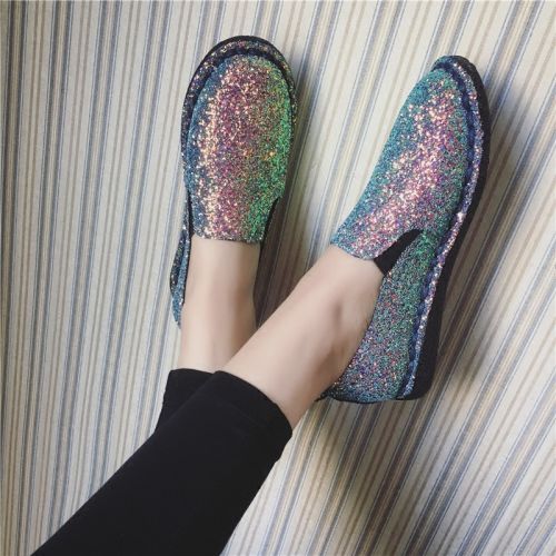 Chaussures de printemps femme en tissu Sequin ronde paillette - semelle caoutchouc Ref 1002043