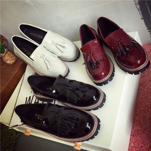 Chaussures de printemps femme en PU ronde houppe, étanche - Angleterre semelle caoutchouc Ref 1002093