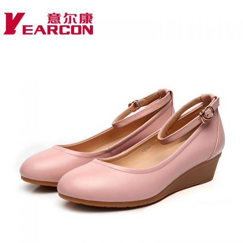 Chaussures de printemps femme en Première couche cuir YEARCON ronde ouverture profonde, Wedges - confortable semelle ca
