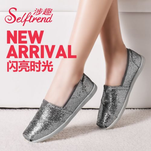 Chaussures de printemps femme en tissu Sequin SELFTREND tête carrée paillette - semelle caoutchouc Ref 1002272