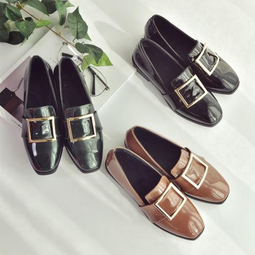 Chaussures de printemps femme en PU CRRCRRCRR tête carrée décoration métallique - Angleterre semelle caoutchouc 
