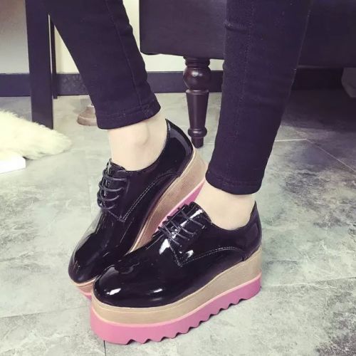 Chaussures de printemps femme en PU CRRCRRCRR tête carrée avec lacets, Wedges, Génoise - Europe semelle fond composite 