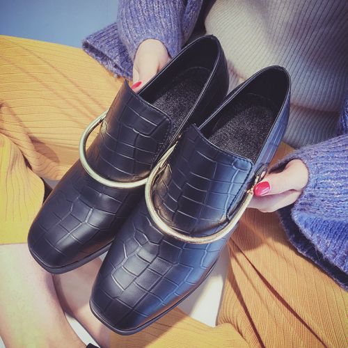 Chaussures de printemps femme en PU CRRCRRCRR tête carrée décoration métallique - Angleterre semelle caoutchouc 