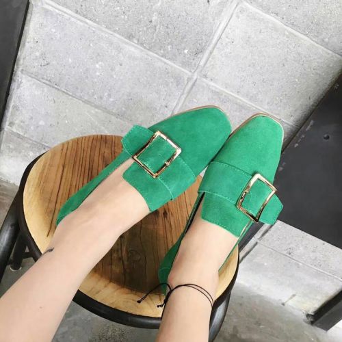 Chaussures de printemps femme en CRRCRRCRR tête carrée décoration métallique, boucle ceinture - Europe semelle caou