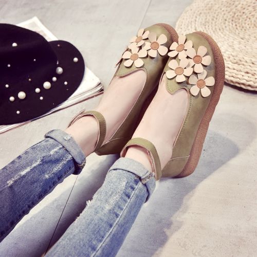 Chaussures de printemps femme en PU ronde Fleurs, Génoise - semelle caoutchouc Ref 1002551