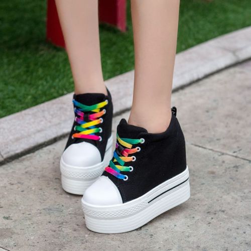 Chaussures de printemps femme en tissu ronde avec lacets, Wedges, Génoise, étanche - semelle polyuréthane Ref 1002556