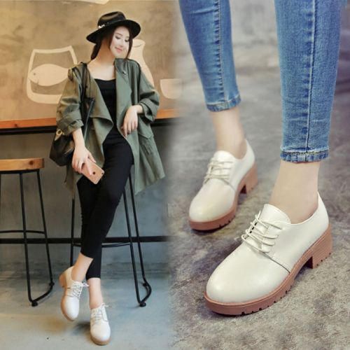 Chaussures de printemps femme en PU ronde avec lacets - Angleterre semelle caoutchouc Ref 1002557
