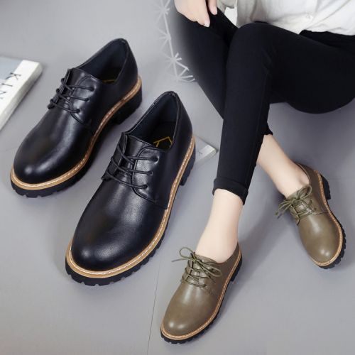 Chaussures de printemps femme en PU ronde ouverture profonde, avec lacets - Angleterre semelle caoutchouc Ref 10026