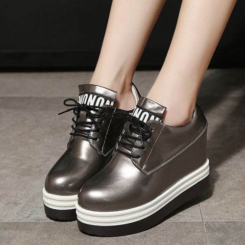 Chaussures de printemps femme en PU ronde avec lacets, Génoise - semelle polyuréthane Ref 1002647