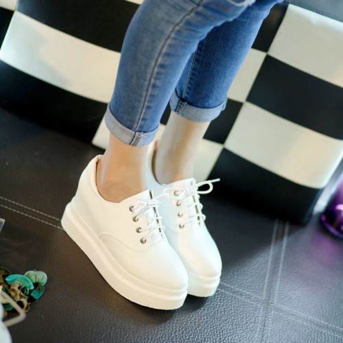 Chaussures de printemps femme en PU ronde avec lacets, Wedges - semelle caoutchouc Ref 1002678