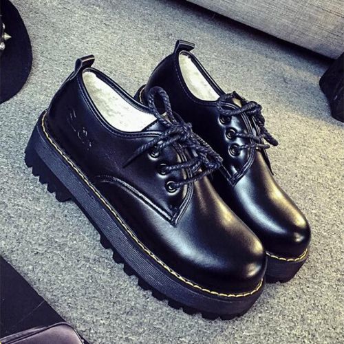 Chaussures de printemps femme en PU ronde avec lacets, Génoise, étanche - Angleterre semelle caoutchouc Ref