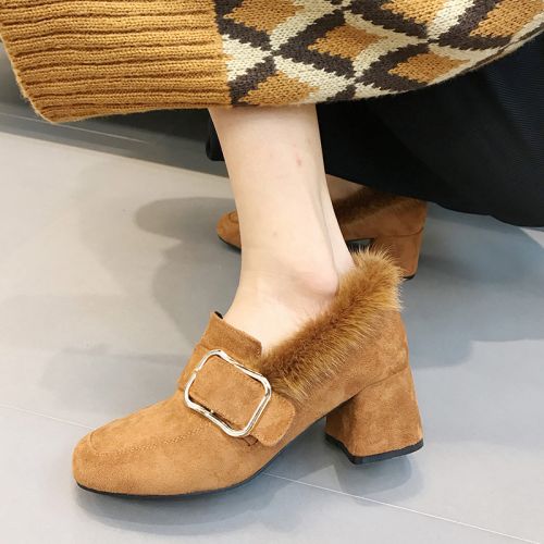 Chaussures de printemps femme en vache, Nubuck, CURRTENPETNER tête carrée boucle ceinture - semelle caoutchouc R