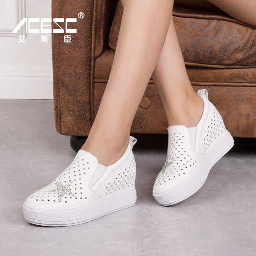 Chaussures de printemps femme en Première couche cuir ACESC ronde creux - loisir semelle caoutchouc Ref 994288