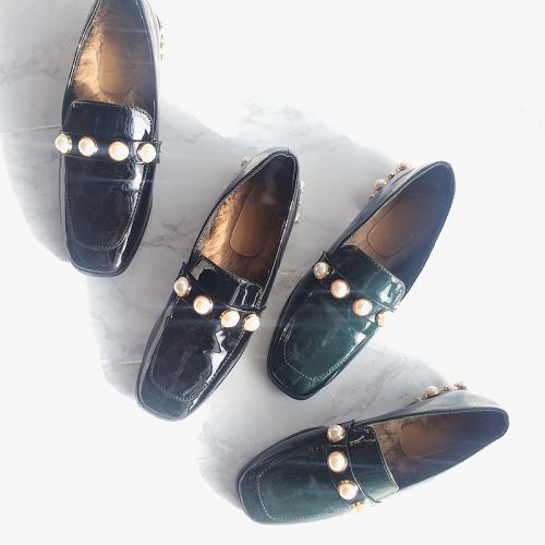 Chaussures de printemps femme en PU tête carrée perlé - Europe semelle caoutchouc Ref 994294