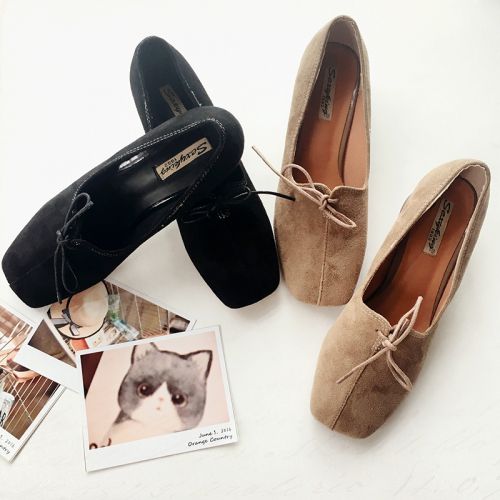 Chaussures de printemps femme en PU tête carrée avec lacets - Europe semelle fond composite Ref 994296