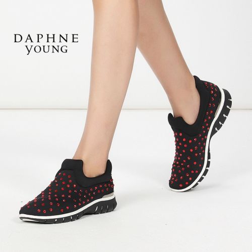 Chaussures de printemps femme en tissu DAPHNE ronde paillette, avec perles - loisir semelle caoutchouc Ref 994363