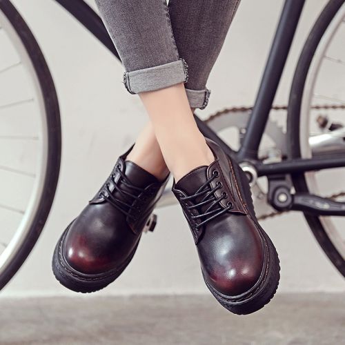 Chaussures de printemps femme en PU ronde avec lacets, Wedges, Génoise - collège semelle caoutchouc Ref 994394