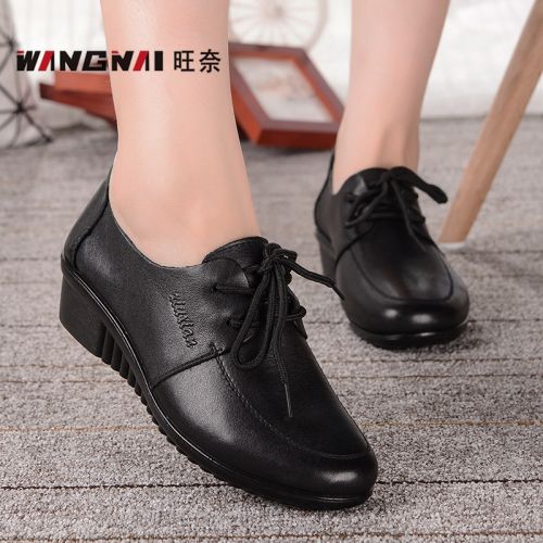 Chaussures de printemps femme en Première couche cuir ronde Wedges - simple semelle fond composite Ref 994458
