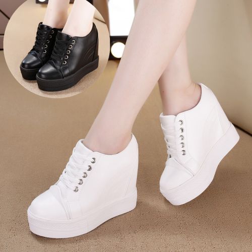 Chaussures de printemps femme en PU ronde étanche, Génoise, Wedges, avec lacets - loisir semelle caoutchouc Ref 994475