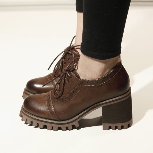Chaussures de printemps femme en PU ronde avec lacets, étanche - Angleterre semelle TPR Ref 99448