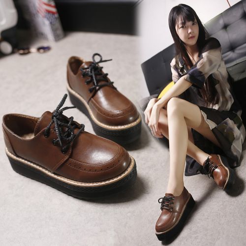Chaussures de printemps femme en PU ronde ouverture profonde, avec lacets, Wedges, Génoise, étanche - collège semelle