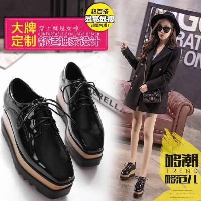 Chaussures de printemps femme en Manteau peinture tête carrée Wedges - Angleterre semelle caoutchouc Ref 994548