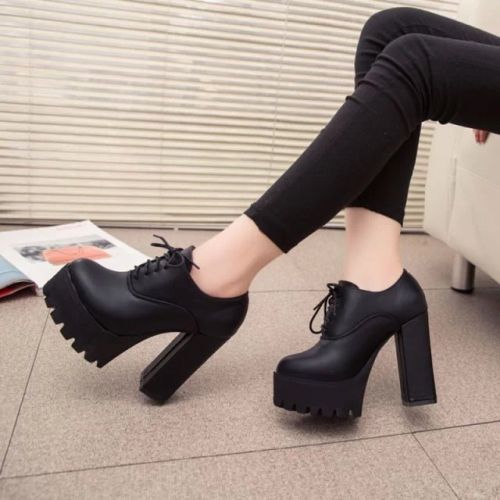 Chaussures de printemps femme en PU ronde avec lacets, Génoise, étanche - Europe Ref 994560