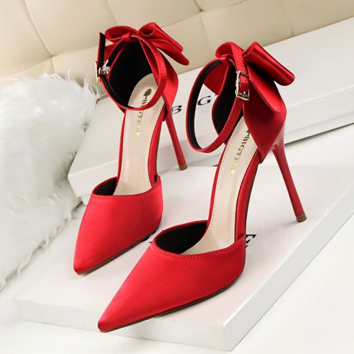 Chaussures de printemps femme en satin BIGTREE pointu ouverture profonde, creux, Fleurs, arc - semelle caoutchouc Ref 9945