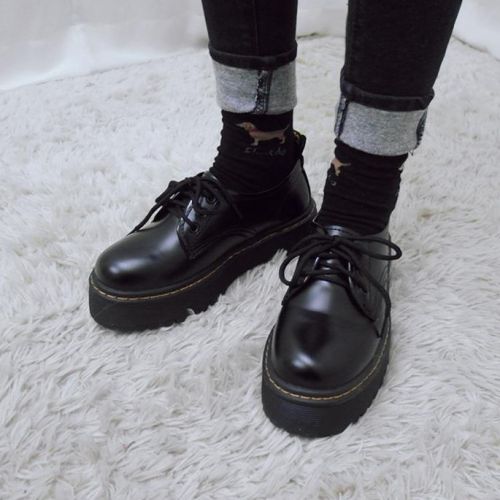 Chaussures de printemps femme en PU ronde avec lacets - Ref 994587