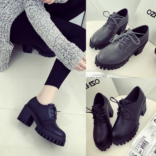 Chaussures de printemps femme en PU ronde avec lacets, Wedges, étanche - semelle caoutchouc Ref 994593