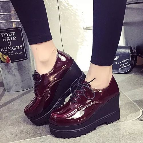 Chaussures de printemps femme en Manteau peinture ronde avec lacets, Wedges, Génoise, étanche - semelle polyuréthane R