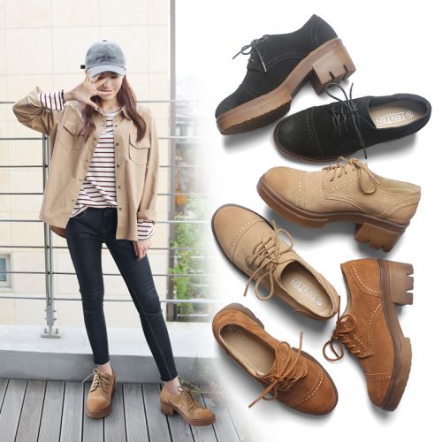 Chaussures de printemps femme en vache, Nubuck, TENTENSHOW ronde avec lacets, étanche - Angleterre 