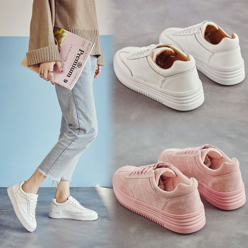 Chaussures de printemps femme dont première couche peau porc ronde ouverture profonde, avec lacets - semelle cao