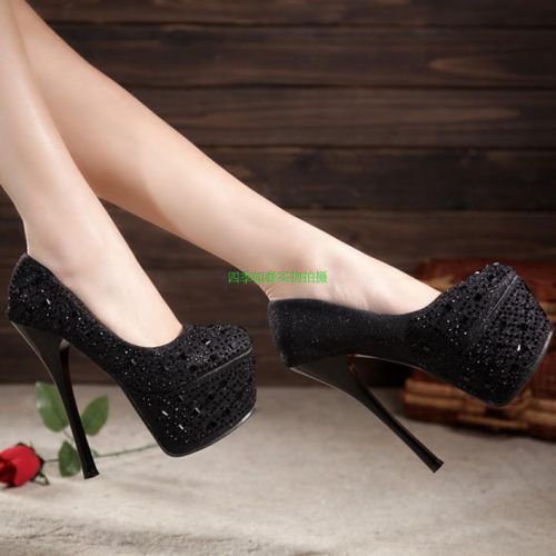 Chaussures de printemps femme en tissu Sequin ronde ouverture profonde, avec perles, étanche - sexy Ref 994765