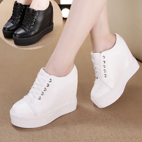 Chaussures de printemps femme en PU ronde étanche, Génoise, Wedges, avec lacets, ouverture profonde- semelle caoutchou