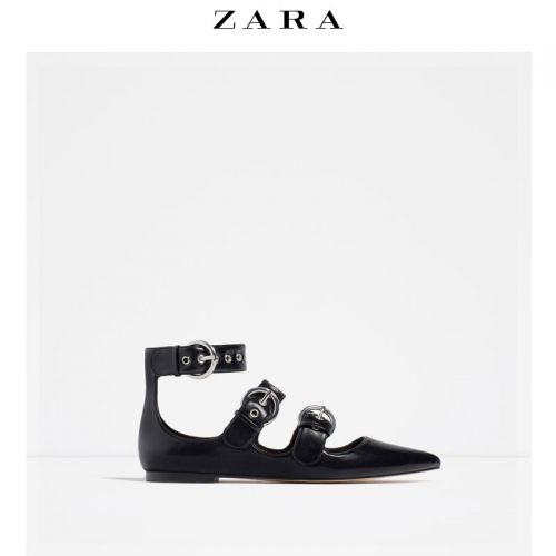 Chaussures de printemps femme en PU ZARA pointu Ceinture décoration - Europe semelle caoutchouc Ref 994831